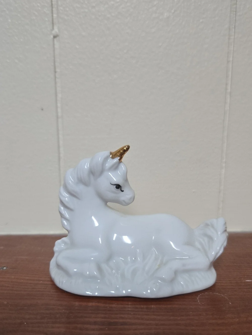 White Ceramic Unicorn Figurine with Gold Horn - Decorative Home Accent